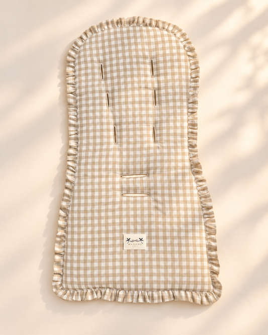 Cubre Coche Palace Vichy Beige de Madame Petit, cubre coche acolchado de bebé 100% algodón