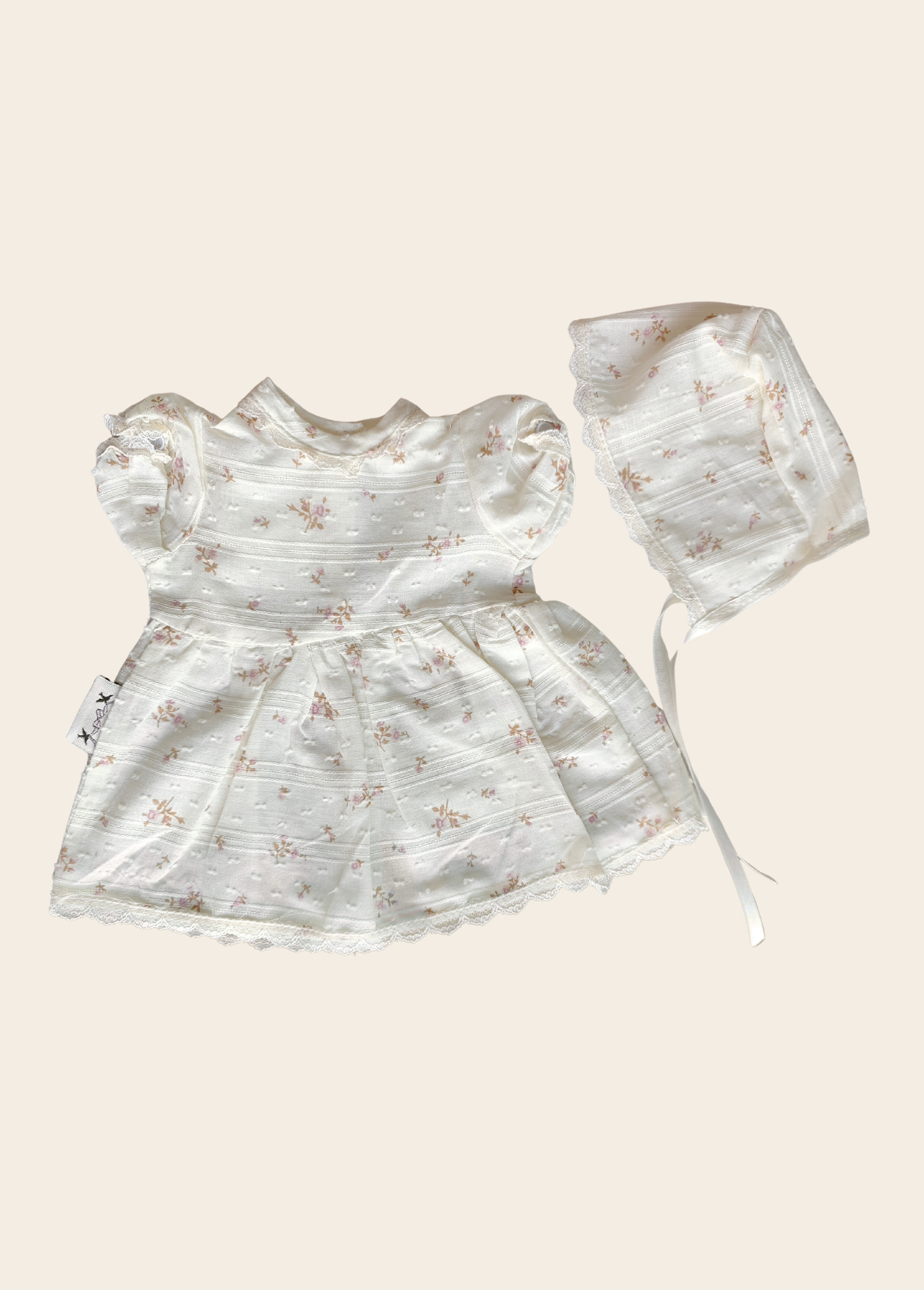 Vestido Muñeca Flores Beige