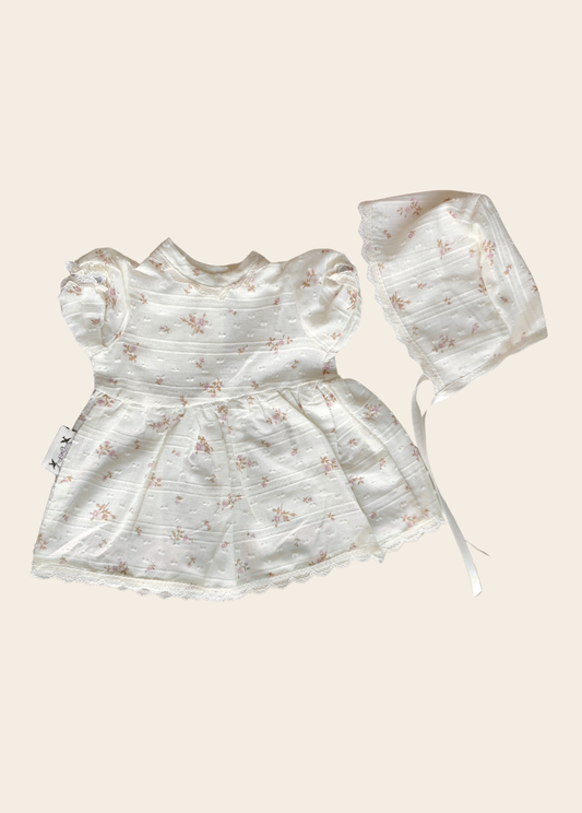 Vestido Muñeca Flores Beige